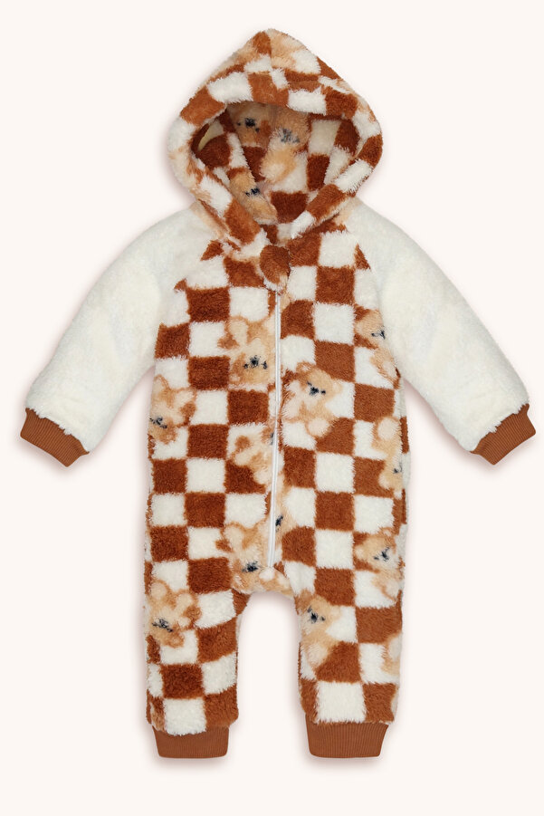 bebizu Kapüşonlu Ayıcık Desenli Fermuarlı Welsoft Tulum