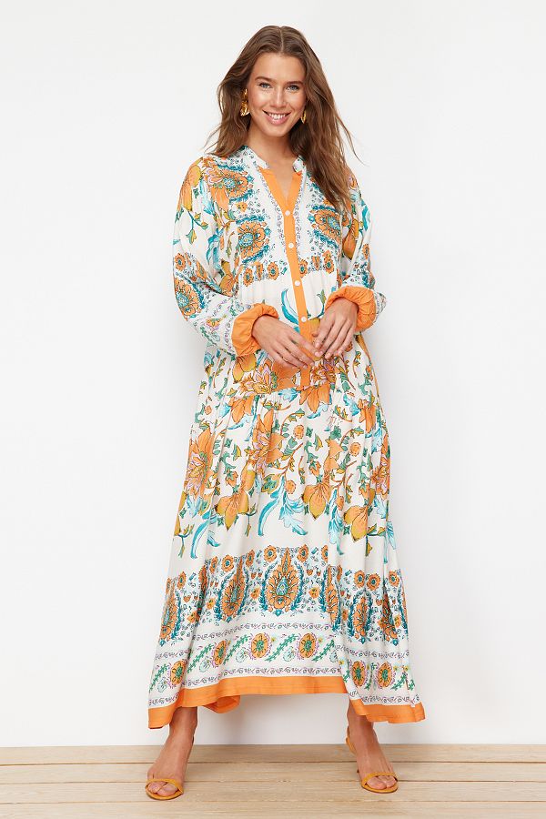 Trendyol Modest-فستان منسوج من الفيسكوز باللون البرتقالي TCTSS24EB00221 1