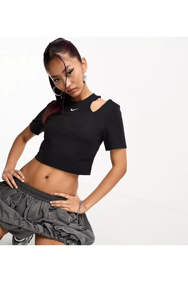 Nike Black top with essential mini swoosh cut LION SPORT Trendyol