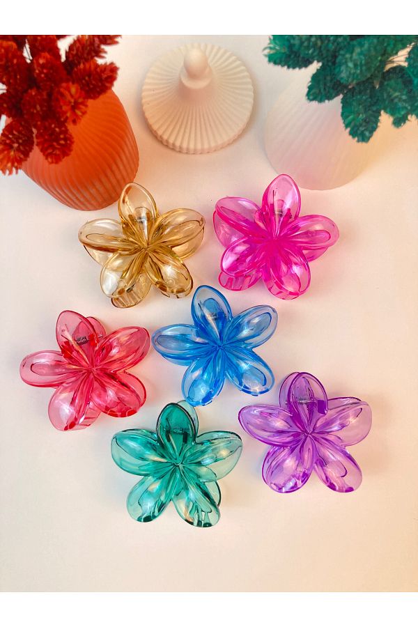 PREGIO-6-Piece Xl Large Size Transparent Lotus Flower Peg Hair Clip 1