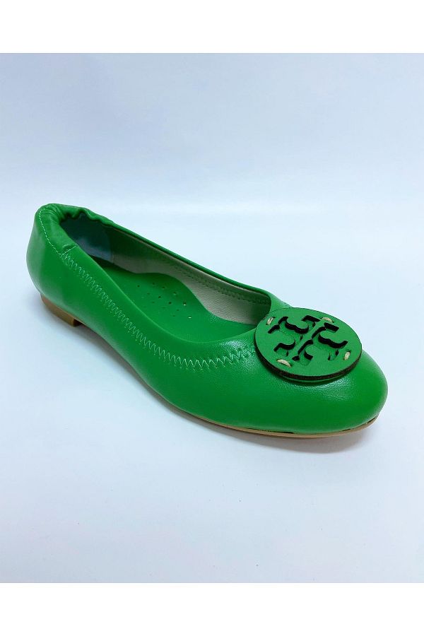 stok83-Women's Green Genuine Leather Ballerinas 1