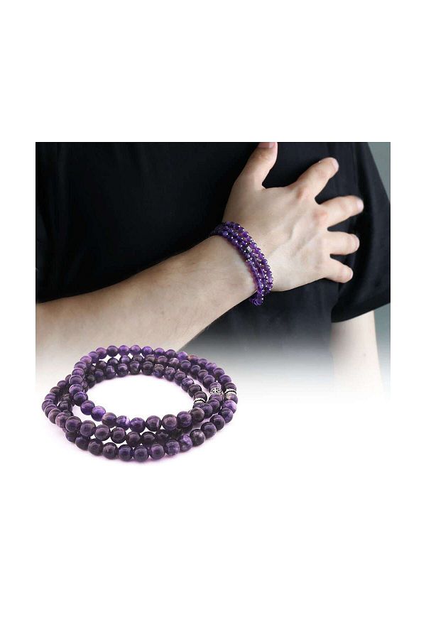 Tesbihane-Both Bracelet - Both Globe Cut 99 Pieces Purple Amethyst Natural Stone Rosary104000291 1