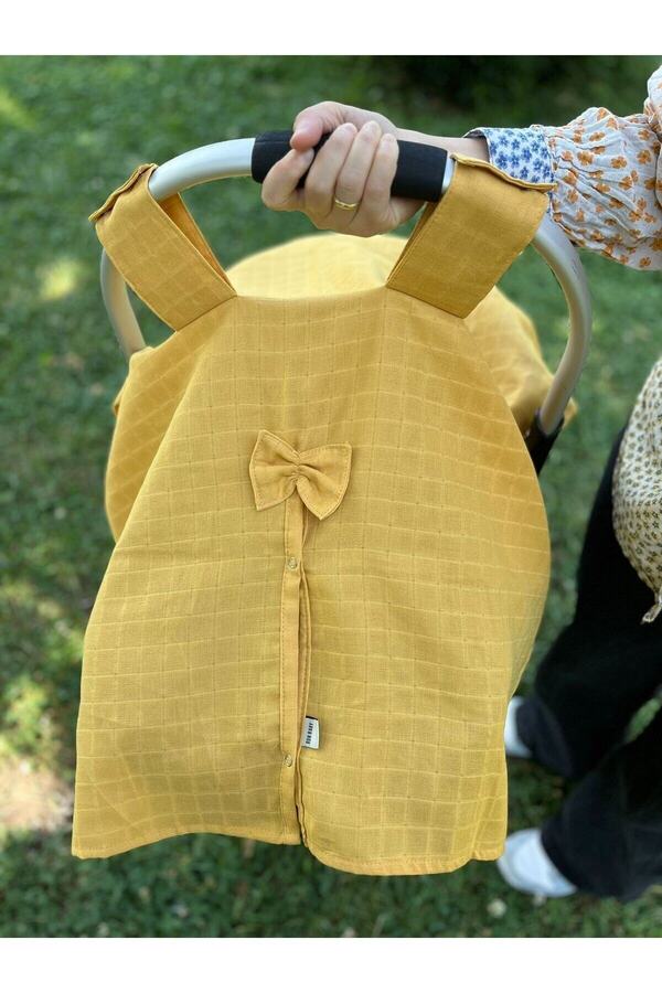 runbaby Run Baby Müslin Kumaş çıt Çıtlı Puset Örtüsü (HARDAL) 75x100cm