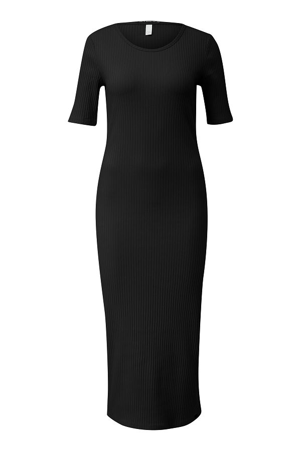 QS by s.Oliver-Women's Black Maxi Short Sleeve Round Collar Dress 1