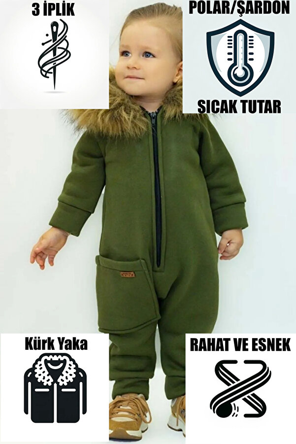 Ares Kids Fashion Kürk Yaka Kapüşonlu Içi Polarlı Tulum Çocuk Ve Bebek Giyim Erkek Ve Kız Bayramlık Hediye