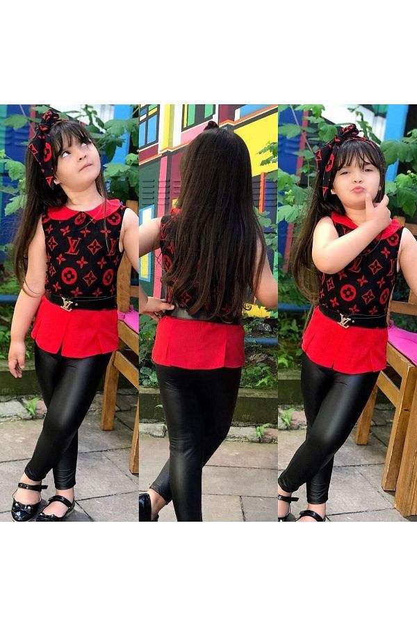 COMO KIDS Girl s 4 piece leather pants and blouse Trendyol