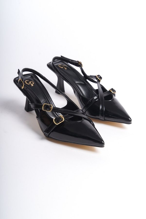 Tunus Summer Pointed Toe Patent Leather Double Banded Open Back Heeled Evening Dress Shoes Trendyol