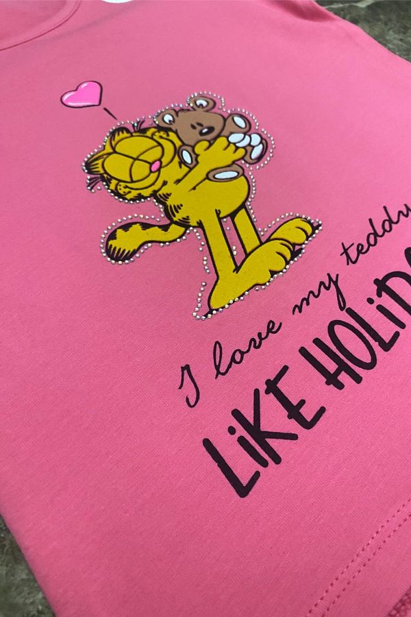 Ded COLLECTION-Girl's Stoned Garfield Printed Short Sleeve Combed Cotton T-shirt 1