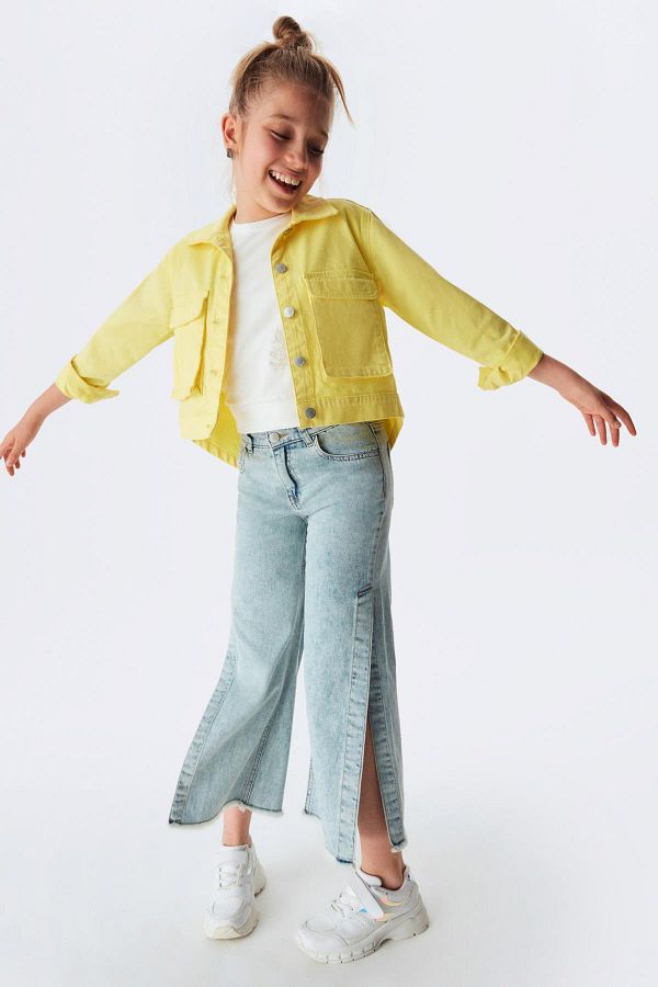 Yellow denim jacket kids top