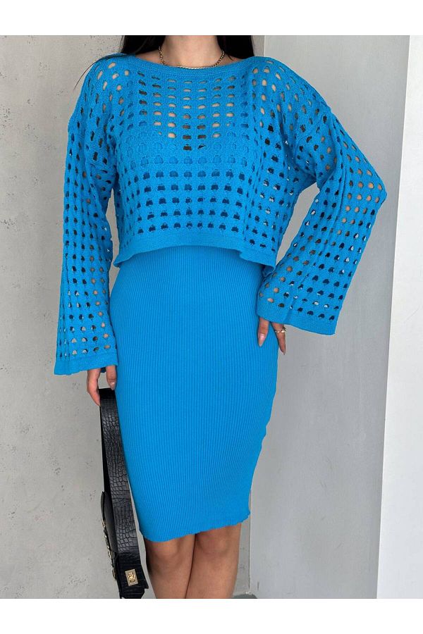 LOKADI Summer Thin Knitwear Fabric Perforated Sweater Dress Set Trendyol