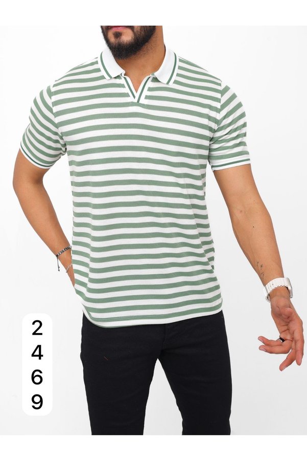 TROYLİFE Model Striped T-Shirt with V-Neck
