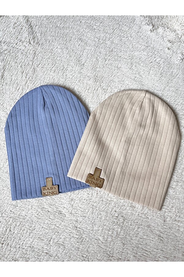 MASALBABY Erkek Bebek 2'li Penye Pamuklu Bere Seti / Yeni Doğan Bebek Şapka / Erkek Bebek Hediyelik