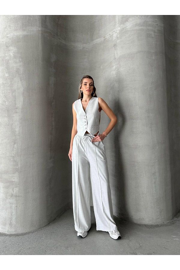 SEDA FİDAN-Gray Polyviscose Elastic Waist Trousers 1