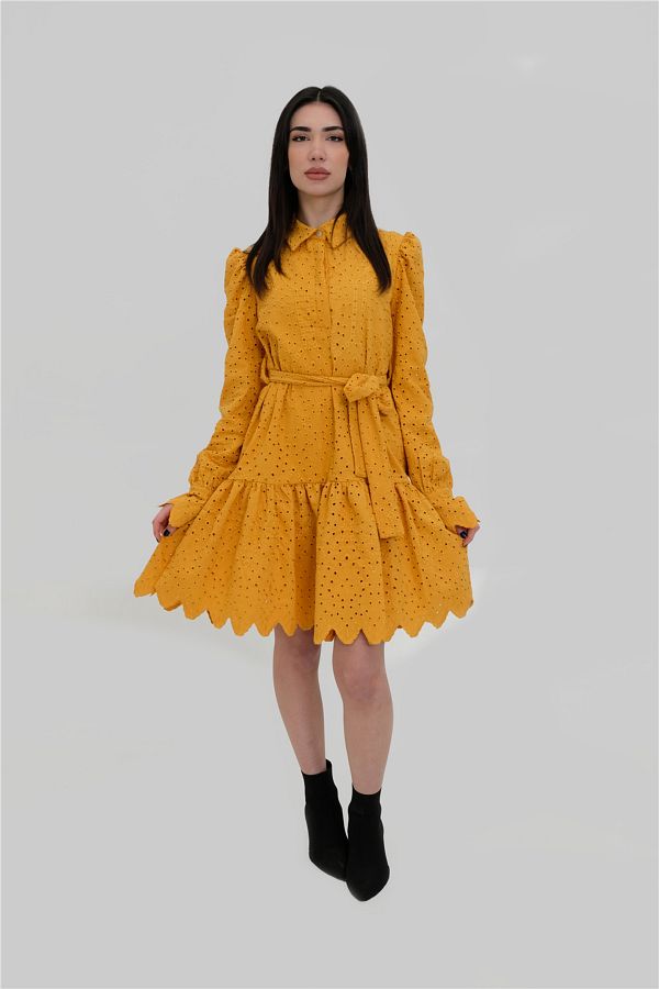 Evri Mustard Specially Designed Stylish Embroidered Dress Trendyol