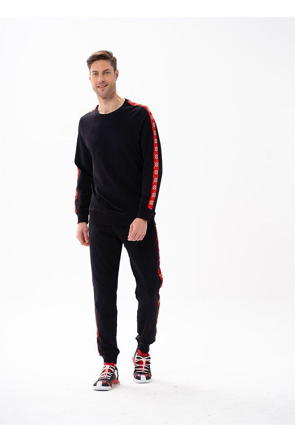 Black tracksuit with red stripe best sale