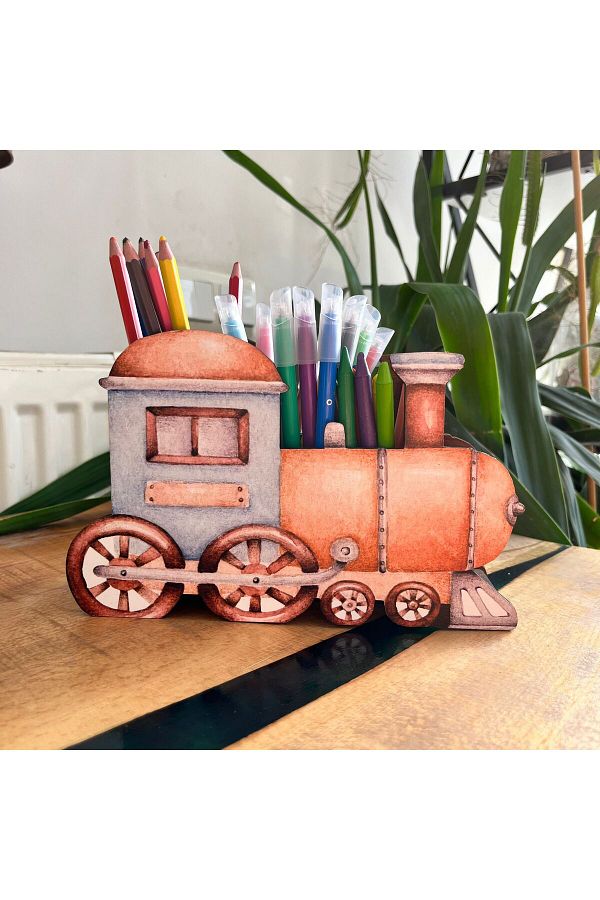 fabriflow exclusive-Special Train Design Decoration Pen Holder Paint Box Desktop Organizer Children's Gift 1