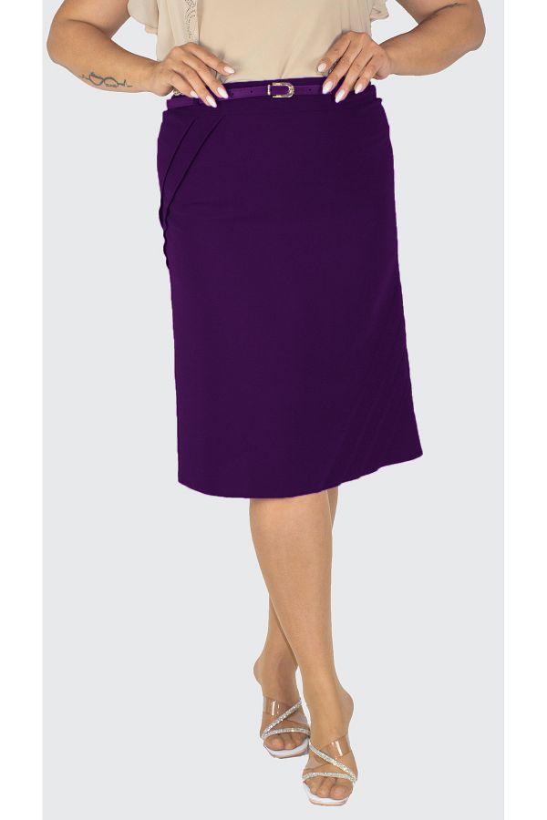 LADY FANCY Women s Purple Large Size Straight Skirt with Ribbed Hem and Slit on the Waist Trendyol