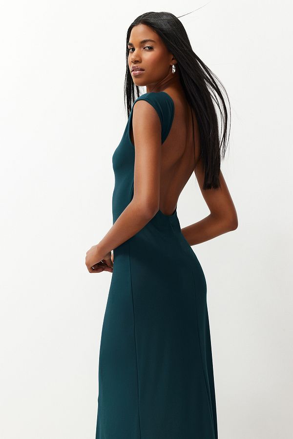 Trendyol Collection Emerald Green Backless Fitted Fitted Maxi Knitted Maxi Stretch Pencil Dress TWOSS24EL00090 Trendyol