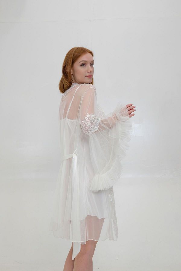 Evri Satin Elegant Nightgown Luxury Low cut Lace Detailed 2 Piece Dressing Gown Set Trendyol