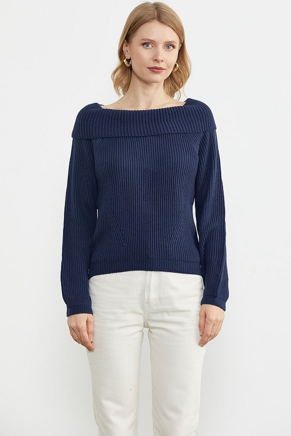 Sementa Boat Neck Sweater Navy Blue Trendyol