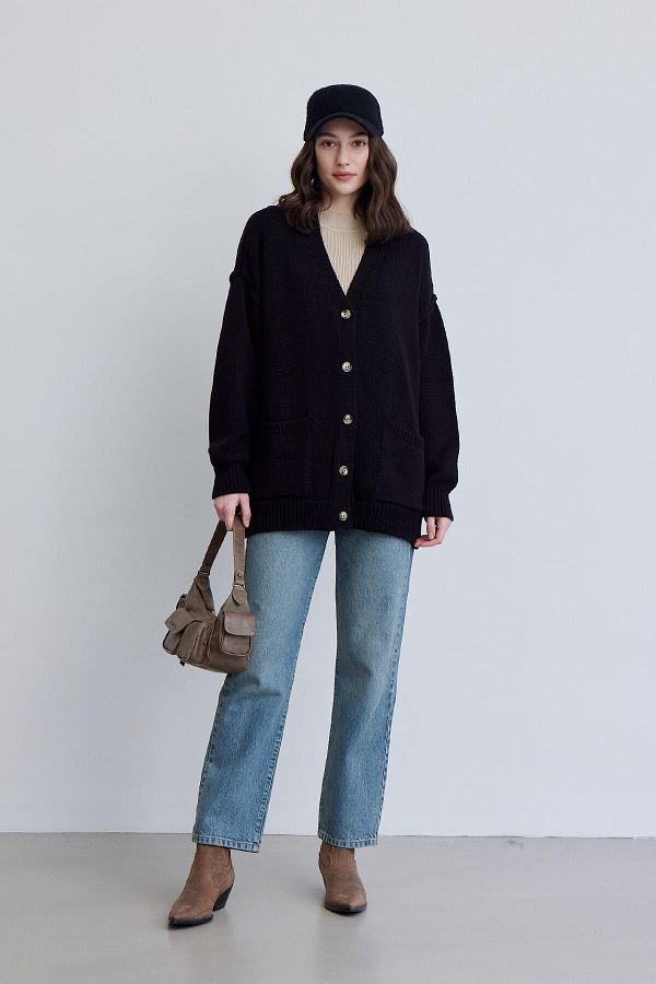 Manuka-WEICHER STRUKTURIERTER OVERSIZE-CARDIGAN SCHWARZ 1