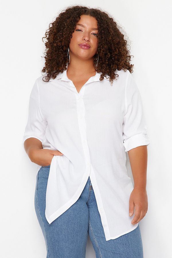 Trendyol Curve-White Oversize Woven Shirt Tbbss24Ax00017 1