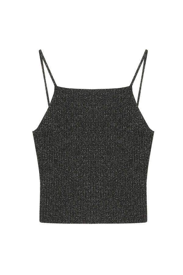 Laluvia-Black Glitter Detailed Strappy Knitwear Sportovec 1