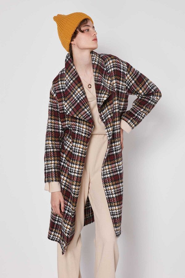 Vitrin Shawl Collar Plaid Pattern Long Jacket Trendyol
