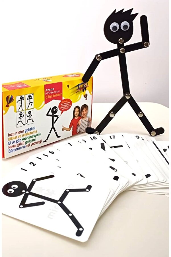 miranino Karizmatik Ahşap Eğitici Montessori Kartlı Çöp Adam Kutu Oyuncağı