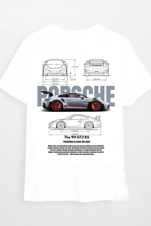 AMMA-Tricou alb unisex cu mânecă scurtă cu imprimeu Porsche, 100% bumbac 1
