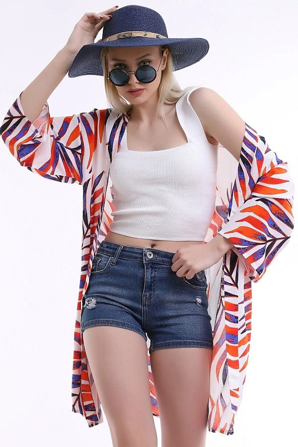 Select Moda-كيمونو طويل منقوش للنساء 1