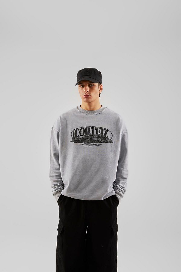 Flaw Wear Corteiz Printed Gray Oversize Hoodie - Trendyol