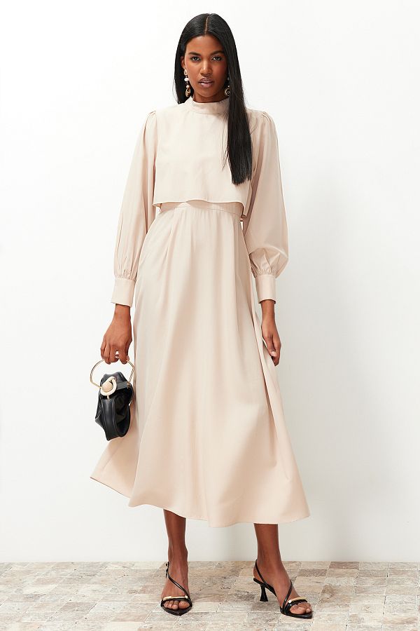 Trendyol Modest-Beiges, gewebtes Kleid mit Aller Piece-Details TCTSS24EB00190 1