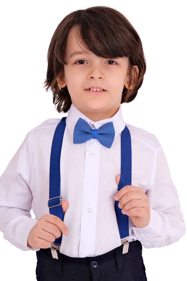Merdia Boy s Long Sleeve White Shirt Strap Bow Tie 3 Piece Set Trendyol