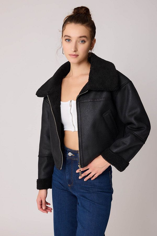 Furry biker jacket shop