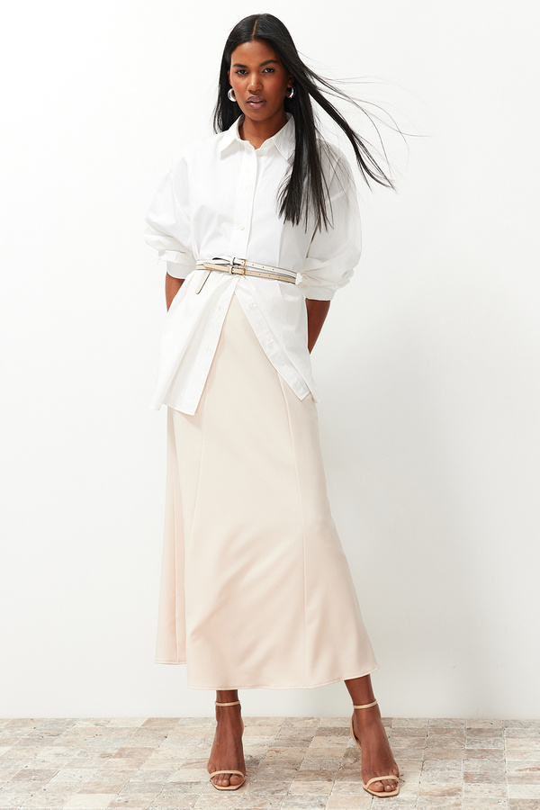 Trendyol Modest-Cream Woven Crepe Fish Skirt TCTSS24EB00193 1