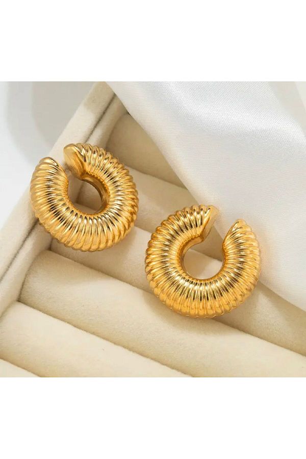 Rachel-Gold Thick Serrated Pipe Plate Cartilage Earrings - Double Pieces 1