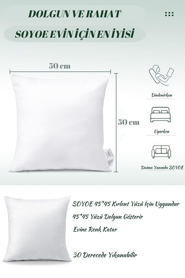 Soyoe Pro 2 Pieces Ultra Plump Square Throw Pillow Inner Pillow Fiber Can Be Washed Suitable for 45 45 Throw Pillow Trendyol