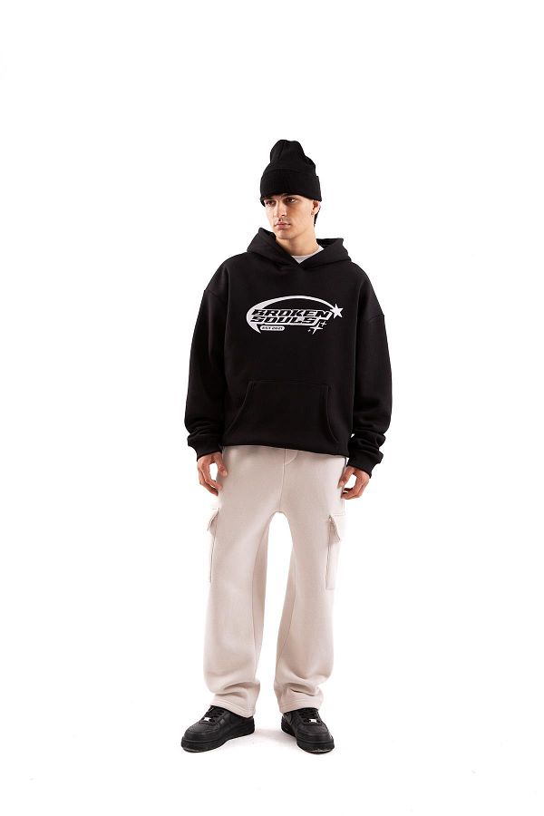 Flaw Wear Broken Souls Printed Black Oversize Hoodie Trendyol