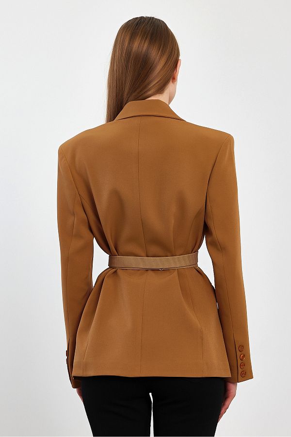 MATTON Women s Belted Camel Blazer Jacket Trendyol