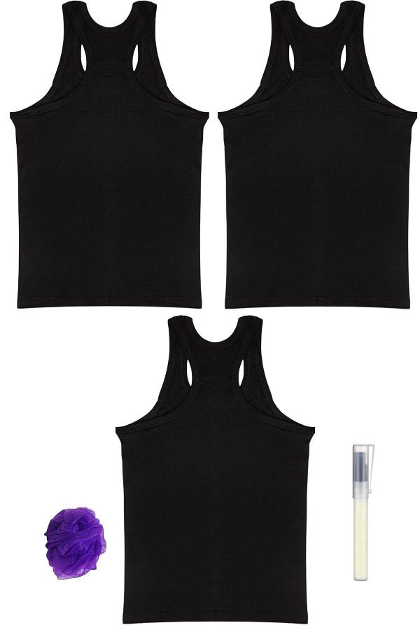 Tutku-Ribbed (lycra) Athlete Rambo Black Men's Undershirt *3 Piece Set + Pen Perfume + Washcloth 1