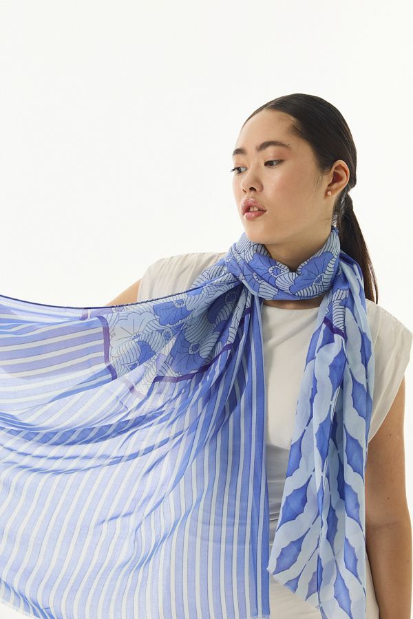 FENZA SCARF-Şal Diana din bumbac cu dungi albastre 1