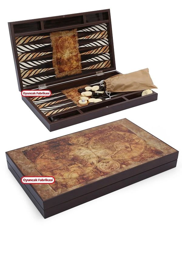 Miajima-Trend Map Patterned Backgammon Set Large Size Backgammon with Checker Chamber 1