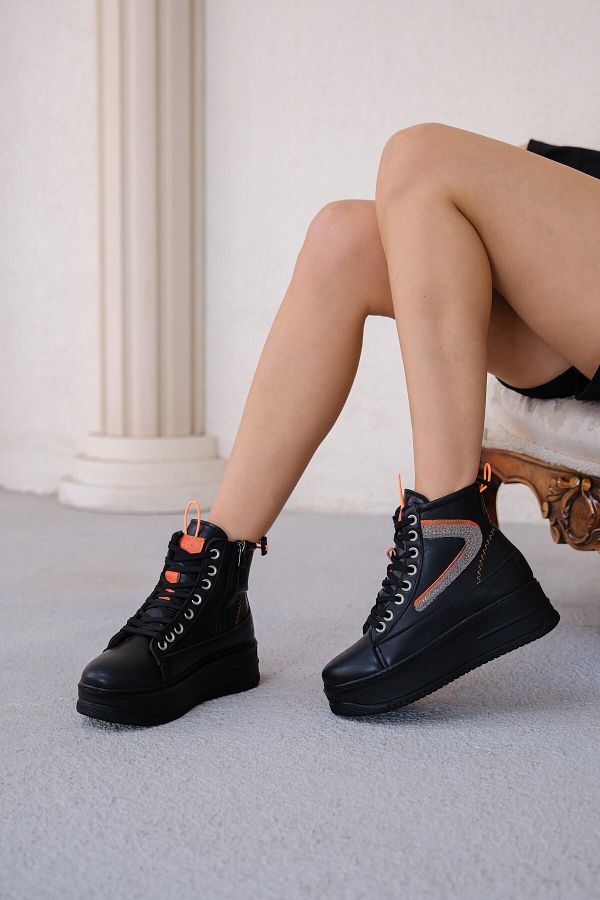 Mini Club Black Pone Orange Detailed Lace Up Boots Trendyol