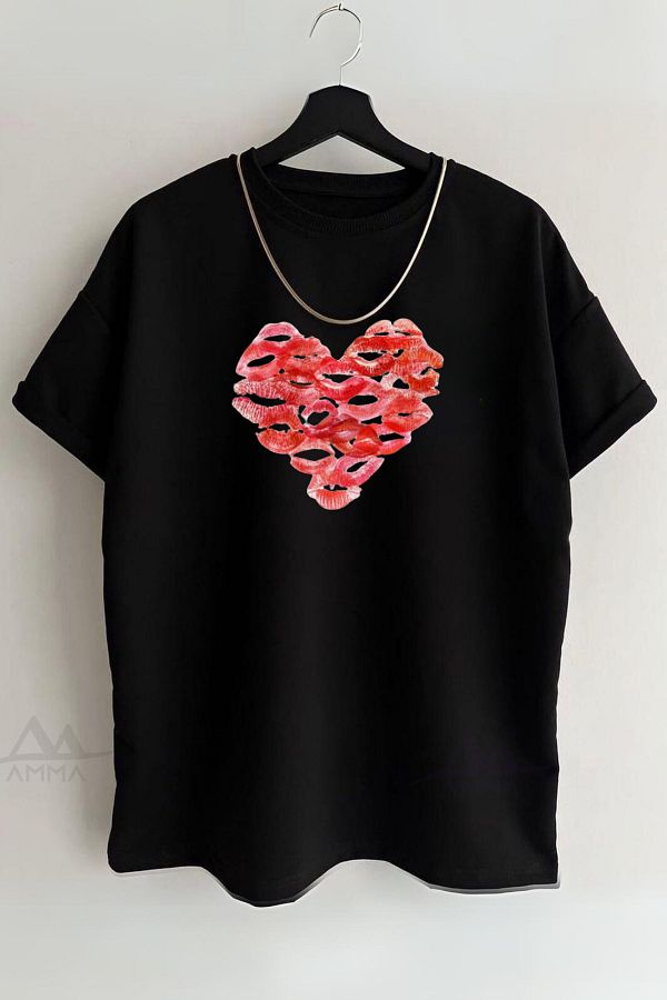 AMMA-Unisex Kissed Kiss Printed Trend Short Sleeve 100% Cotton T-shirt 1