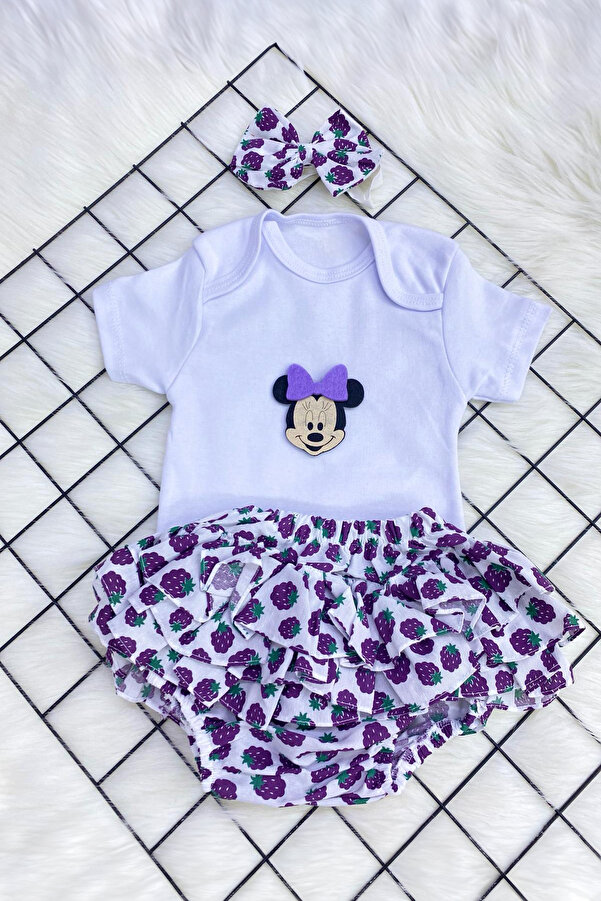 ADABEBEK Yeni Sezon Kız Bebek Bandana aksesuarlı Fırfırlı Şort Kombin