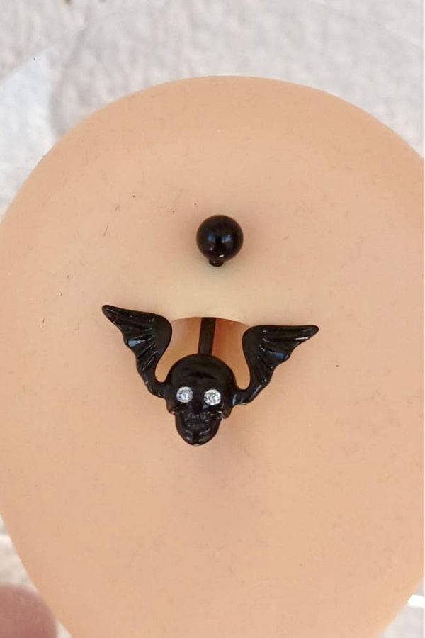 Doa-Black Skull Wing Belly Piercing 316L Surgical Steel 1
