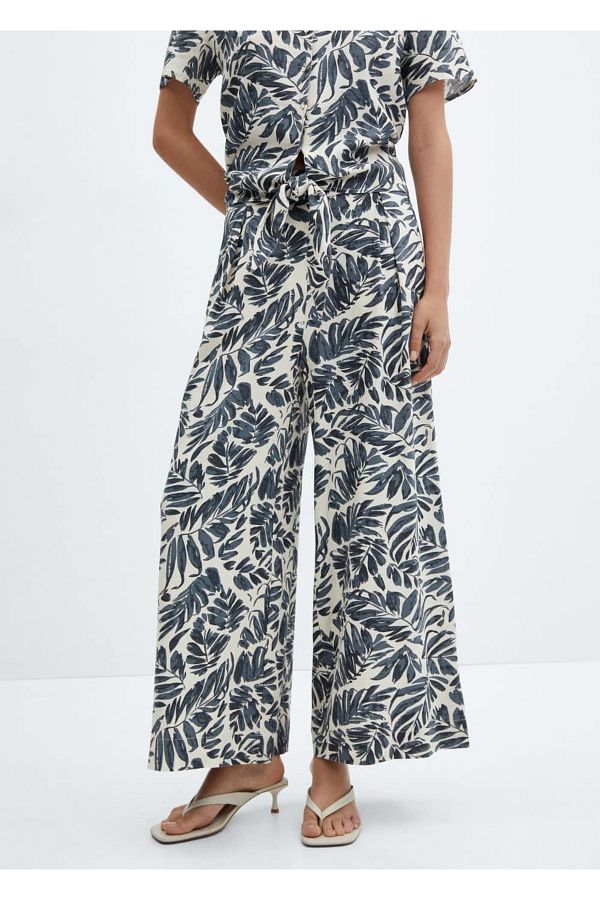 MANGO Woman-Tropical Patterned Linen Pants 1