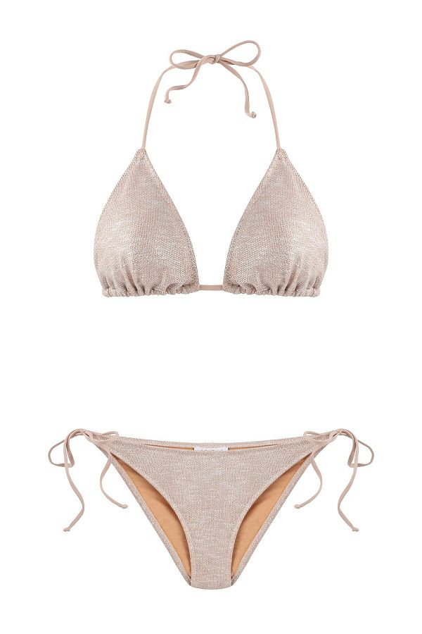 AQUELLA-Texturált fényes nude háromszög bikini szett 1