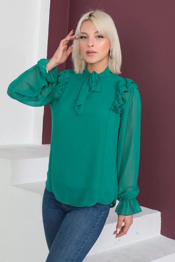 Emerald green chiffon blouse new arrivals